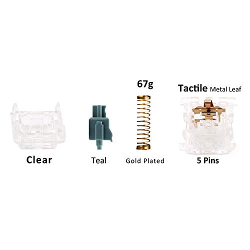 Image of DUROCK T1 Tactile Keyboard Switches, 5 Pins Tactile Switch 67g Gold Plated Spring Heavy Tactility Key Switches Pre-Lubed (DUROCK Clear T1, 70pcs)