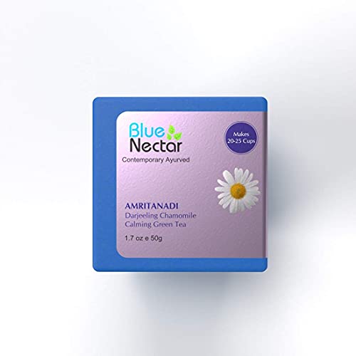 Image of Blue Nectar Amritanadi Darjeeling Chamomile Green Tea for Detox and Calmness (50 grams | 25 cups)