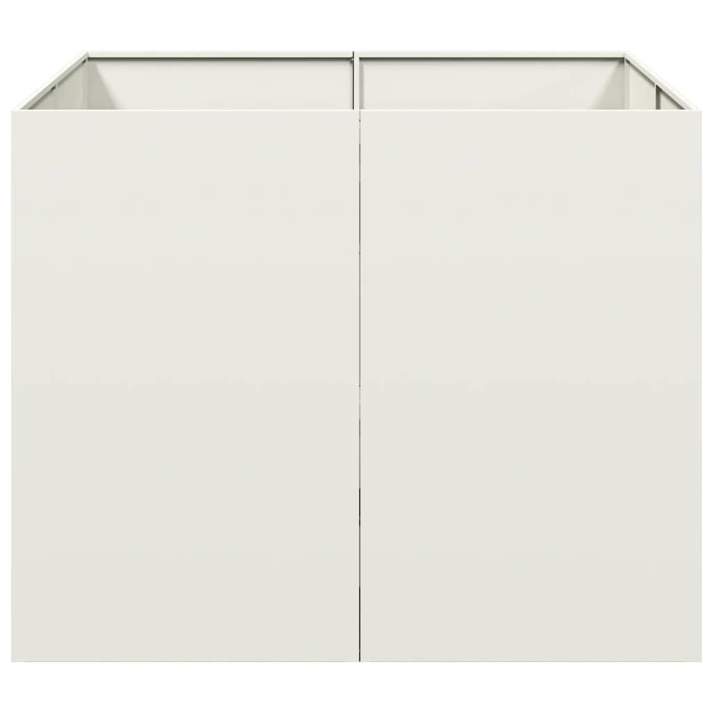 Ogrodnik Stal Biały 100x100x80 cm | Stal walcowana na zimno, otwarte dno do drenażu, wzmocnienia wsporników wewnętrznych, do ogrodu balkonowego patio