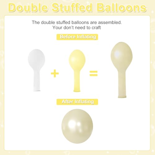 60Pcs Yellow Balloons, 12Inch Double Stuffed Macaron Pastel Yellow White Clear Balloons for Bridal Shower Baby Shower Wedding Engagement Birthday Party Decorations — view 3