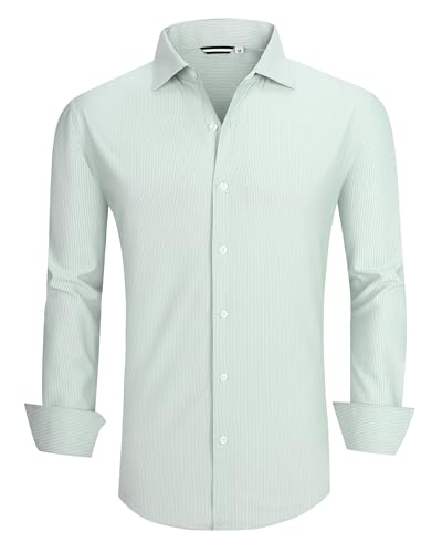 Damipow Mens Striped Dress Shirts Long Sleeve Business Casual Regular Fit Button Down Shirts for Men