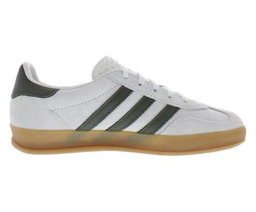 Image of adidas Gazelle Indoor Suede Womens Shoes Size 11, Color: Cloud White /Olive Strata /Gold Metallic