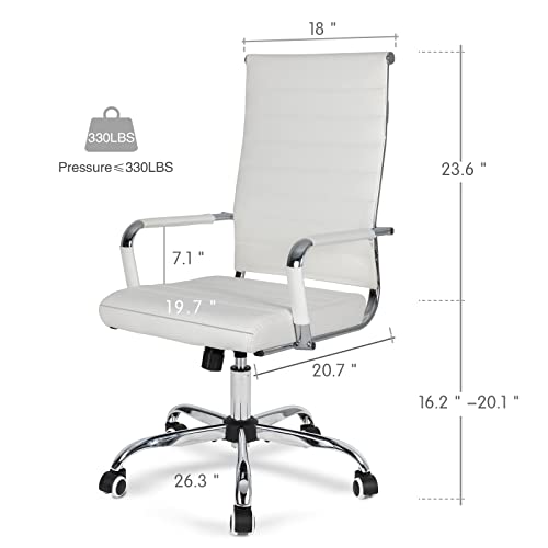 Bowthy Home Office Chair Ribbed, Modern Leather Conference Room Chairs, Ergonomic Office Desk Chair, High Back Executive Computer Chair, Adjustable Swivel Chair With Arms (White) #TOP1