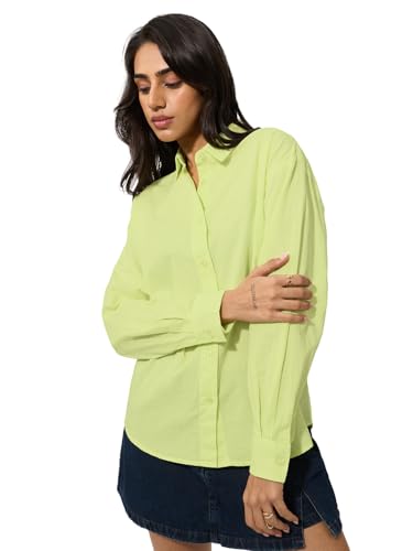 Image of The Souled Store Solids: Pink Women and Girls Loose fit Full Sleeve Cotton and Linen Pink Color Women Boyfriend Shirts