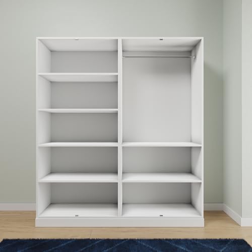 Image of VIKI Wardrobe | Wooden Almirah for Clothes,Door for Bedroom, 4 Door Wardrobe with Shelves & Hanging Space (Frosty White - 40D x 160W x 180H) | 1 Year Warranty | Free Assembly