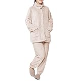 [ヒルトップクラウド] パジャマ レディース 冬 もこもこ ルームウェア 着る毛布 タートルネック 前開き 長袖 上下セット 裏起毛 あったかい 厚手 ゆったり 可愛い 部屋着 秋冬