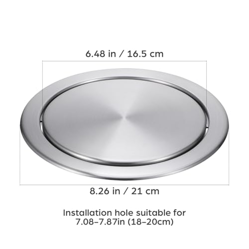Image of Cabilock Round Recessed Countertop Trash Bin Lid, Stainless Steel Built-in Flap Cover for Kitchen & Bathroom, Silent Swing Balance Grommet Door for Office Desk, Home Waste Bin Replacement Cover