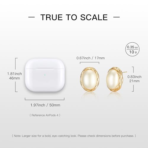 Pearl Stud Earrings, 14K Gold plated Large Pearl Earrings Gold Stud Earrings Handpicked Freshwater Cultured Hypoallergenic Large Pearl Earrings Jewelry Gifts for Her - AAA+ Quality4