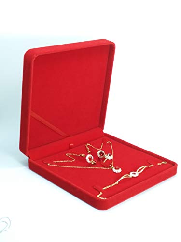 Junninggor Jewelry Set Velvet Box Necklace Earring Ring Necklace Bracelet Gift Display Case Wedding Jewelry Storage Holder (Red) #TOP1