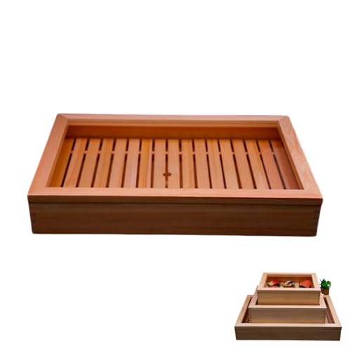Gtzbciv 木製寿司箱 ネタ箱 目皿 アクリル製 刺身箱 フタ付飲食店 木製 寿司プレート 木製蓋刺身箱 寿司盛台 刺身ステージ 寿司屋 フタ付 寿司 刺身 魚箱 和食器 ネタケース キッチン ホテル レストラン 家庭用 業務用 (刺身皿(大)60x4