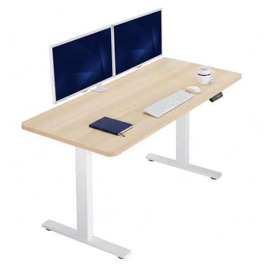 VIVO Electric Height Adjustable 60 x 24 inch Memory Stand Up Desk, Light Wood Solid One-Piece Table Top, White Frame, Standing Workstation with Preset Controller, DESK-KIT-1W6C