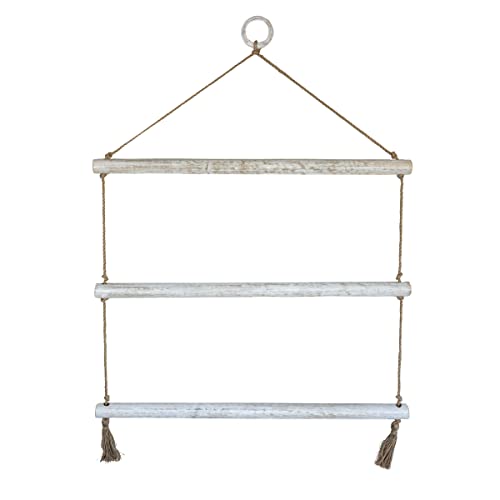 Foreside Home and Garden Hanging Blanket Ladder White Wood & Jute by Foreside Home & Garden