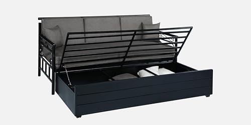 Image of 3 Seater Metal Sofa Cum Bed with Hydraulic Storage | King Size Sofa Cum Bed | Set for, Living Room, Grey, King Size (Grey & Black)