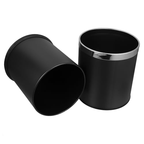 SHINEOFI 10l Bathroom round Trash Can Waste Container Large Capacity Sleek Modern Black Iron Sturdy Indoor Garbage Bin for Homes and Entertainment Places