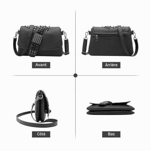 EVEOUT Sac à Bandoulière à Imprimé Crâne Pour Femme Bourse de Crâne de Sac à Bandoulière Gothique en Cuir PU Portefeuille Long Avec Chaine, Sac À Bandoulière - D, Taille unique – vue 4