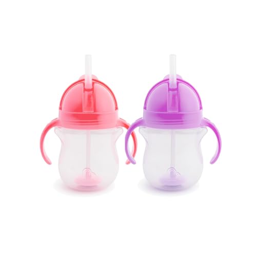 Munchkin2 Pack Tip&Sip Baby & Toddler Weighted Straw Cups|Pink/Purple