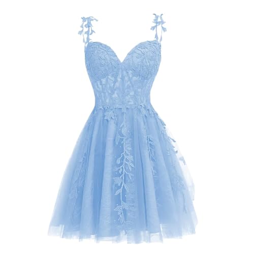 Spaghetti Straps Tulle Homecoming Dresses Short Lace Mini Prom Dress for Teens