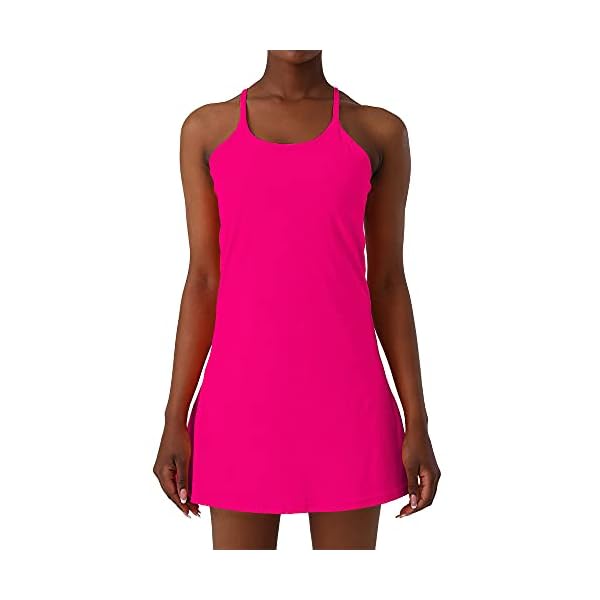 MCEDAR Exercise Tennis Dress for Women Athletic Golf Dress Built-in Bra with Shorts Pockets Workout Active Sportswear Pink/0