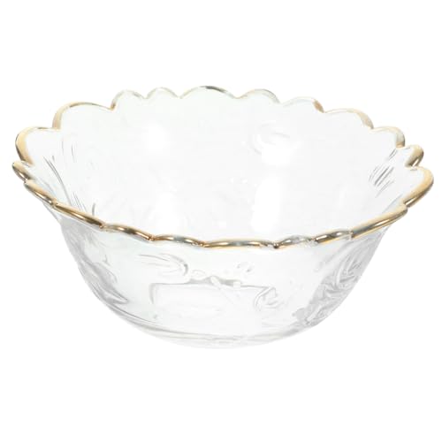 SHINEOFI Tazón de Vidrio Grande para Ensalada y Postres con Borde Dorado Diseño Elegante y Resistente para Cocina y Servir Aperitivos Reuniones