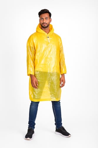 Image of Waterproof Unisex Raincoat | Hooded Full Sleeves Outdoor Poncho for Men, Women, Boys & Girls | Disposable Poncho Raingear Travel Rainsuit Barsaati Durable PVC Rainwear for Camping, Hiking, Travelling