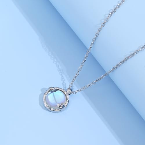 Circle Moonstone Necklace Blue Gemstone Pendant Necklace for Women Girls Silver Handmade Necklaces Moonstone Jewellery for Gift Valentine's Day - Image 7