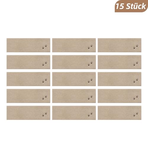 BEQHAUSE Stufenmatten Treppen Teppich Stufenmatten Innen rutschfest 15 Stück, Maschinenwaschbare Treppenteppich für Kinder, Älteste und Haustiere, 100% Polyester TPE -Rücken, 22X70cm, Beige