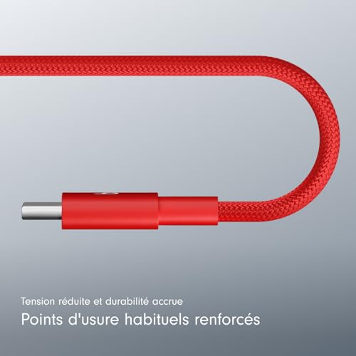 Beats USB-C vers USB-C Câble tissé, charge rapide, durable/anti-nœuds, chargeur compatible pour les appareils Apple et Android (1,5 m) - Rouge flash