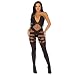 Leg Avenue Women's Opaque and Sheer Illusion Bodystocking with Keyhole Halter, Black, One Size