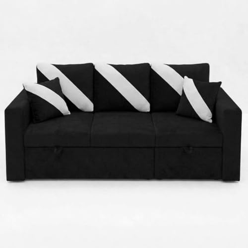 Image of FURNY Trivia 4 Seater RHS Lounger Sofa Cum Bed (Black) with Pull-Out Function | Luxury Velvet Suede Finish | Durable Comfort | Ideal for Living Room