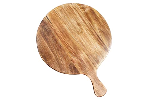 Tabla de cortar redonda de madera con mango y cuerda para colgar | Bandeja para servir pizza de 12 pulgadas | Tabla de corte rústica de madera y bandeja para fiestas (Diseño 2) miniatura 2