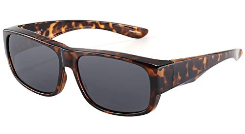 CAXMAN Polarized Fits Over Glasses Sunglasses Wear Over the Prescription Glasses Glossy Tortoise