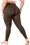 MEJING Leggings de talla grande con levantamiento de glúteos con bolsillos para mujer, pantalones de yoga L-5XL, control de abdomen, leggings de entrenamiento de cintura alta, Marrón, XXL Más