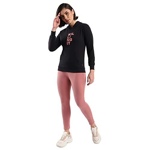 Image of PINACOLADA Women's Cotton Solid Printed Sweatshirt with Hoodie, Regular Fit for Casual Wear Full Sleeve Sweatshirt Crafted with Comfort Fit and High-Performance for Everyday Wear