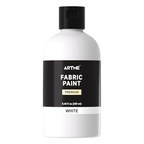 Artme White Fabric Paint 8.45 oz (250 ml) Fabric Paint for Clothes Permanent Non-Toxic Clothing Paint for T-Shirts Shoes Jeans Refresh Furniture Upholstery