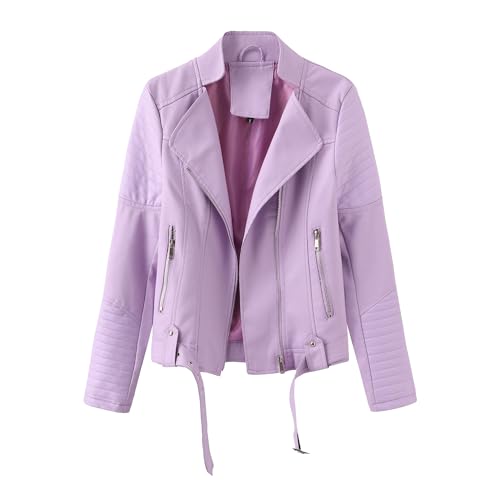 Manteau léger en similicuir femme veste longue violette XXL ceinture chic DGKaxiyaHM