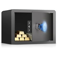 AEGIS Small Safe Box for Home, 1.2 Cubic Feet Biometric Safe with Multi Codes/Fingerprints, Digital Security Lock Box for Cash, Jewelry, Document