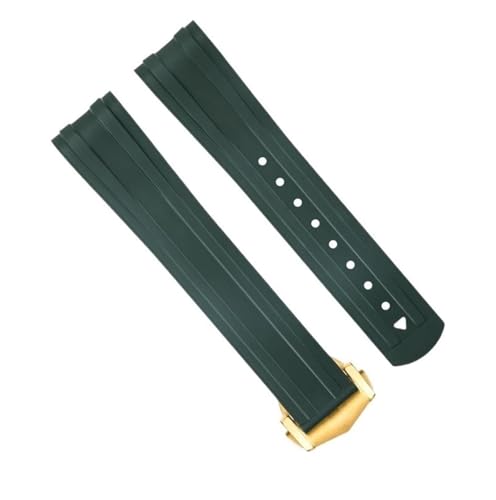 Bracelet Caoutchouc Fluoré Incurvé Vert pour Omega Seamaster 300, Boucle Déployante Inox