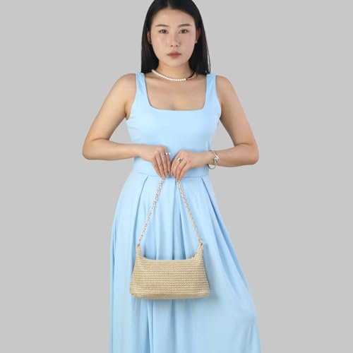 Bolso de hombro tejido en paja para mujer miniatura 2
