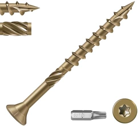 Deck Screws #10 x 4 Inch Heavy Duty Exterior Wood Screws,Torx Drive Head Deck Screw Bronze Rust Resistant Epoxy Coated,Long Outdoor Screws with Star Bit(1Ibs,43Pcs)