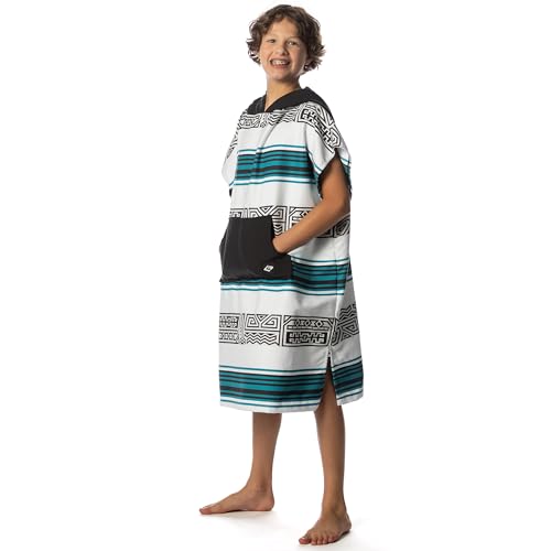 Image of Flow Changing Poncho for Kids - Microfiber Hooded Swim Towel Poncho for Boys & Girls, Perfect for Beach, Pool, or Swim - Quick Dry, Absorbent, Light Weight, and Easy to Pack (Aqua Tribe, Small)