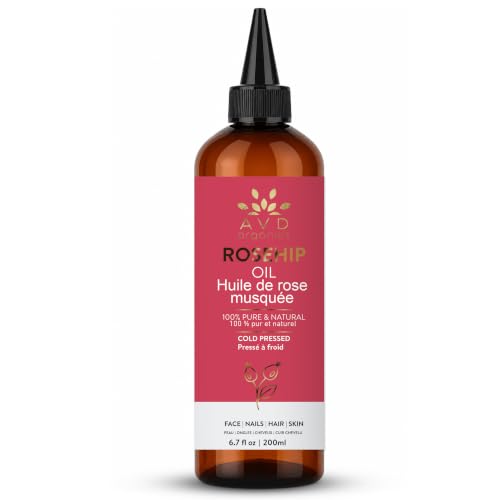 AVD ORGANICS Rosehip Oil for Face 6.7 fl oz – 100% Pure &amp; Natural Cold-Pressed | Rose hip Oil for Face, Skin, Hair, Scalp &amp; Nails | 200 ML