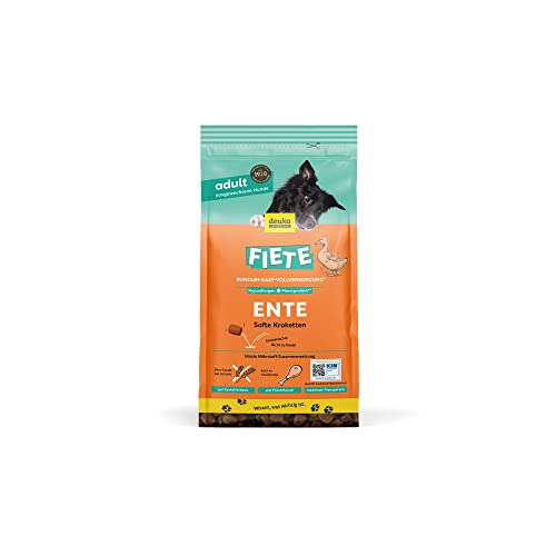 Fiete Soft Adult Ente | Weiches Trockenfutter für Hunde | 1kg | 60% Ente | Getreidefreies Hundefutter trocken | Hypoallergen | Monoprotein | Hohe Verträglichkeit | Made in Germany