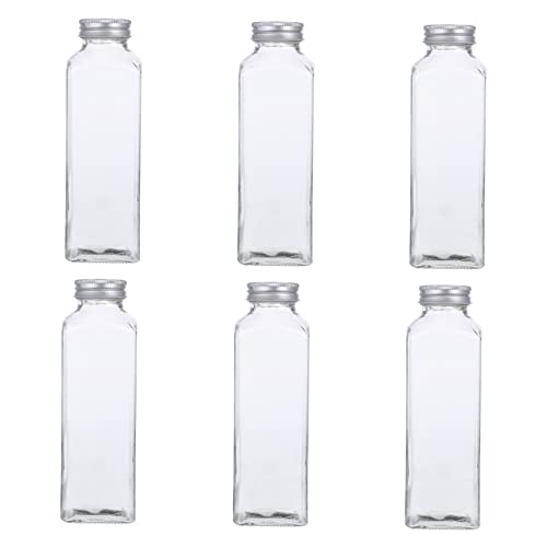 ANDRESLAD 6 Piezas Botellas de Vidrio Transparente con Tapa Plateada Hermética de Unidades de Botellas Multipropósito para Jugos y Leche Almacenamiento Seguro y Fácil Limpieza