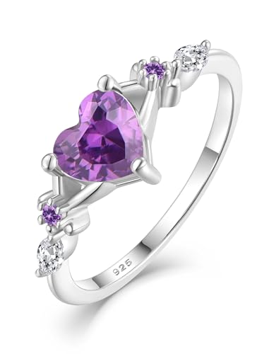Women's 925 Sterling Silver Ring Engagaement Ring, Heart Promise Ring with Birthstone for Jewelry Gift