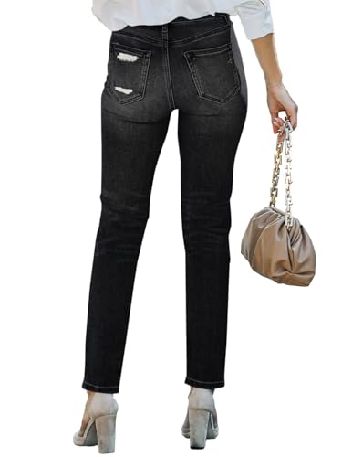 PerZeal Women's Skinny Ripped Trendy Jeans Mid Waisted Destroyed Denim Pants with Frayed Hem (Pack of 2)4