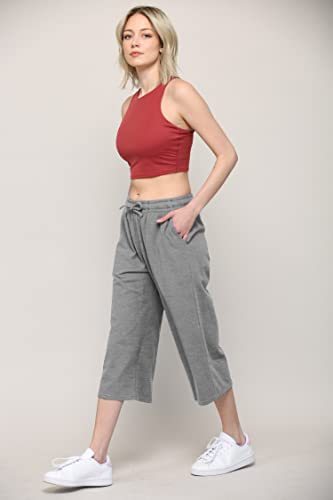 Image of Lock and Love Womens Capri Pants Loose Yoga Pants Wide Leg Drawstring Comfy Lounge Pajama Capris Sweatpants with Pockets