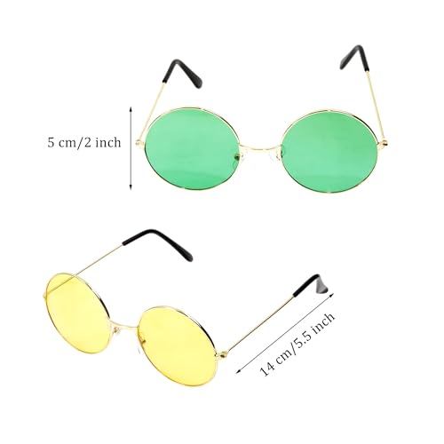 5 Pairs Round Hippie Sunglasses 60's 70's Style Colored Circle Costume Glasses for Women Men Halloween Party Favor2