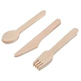 FUNOMOCYA Juego de de Madera 18 Piezas Cucharas Cuchillos y Tenedores de Papel Kraft Ecológico Diseño de Hojas de Palma para Fiesta y Cocina Utensilios Biodegradables Portátiles