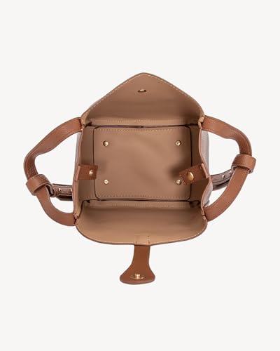 Image of NEWBELLA Women's Bucket Bag - Square Top Handle Satchel with Crossbody Strap, Shoulder Bag for Work & Daily Commute, Brown