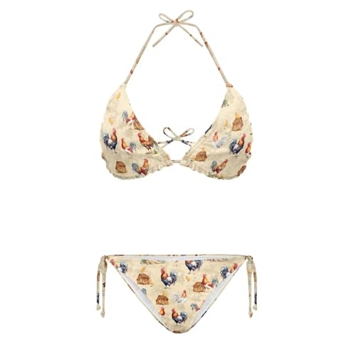 Flashideas Adorable Chicken String Bikini Swimsuit for Women String Triangle Bikini Sets Thong Swimsuit Bathing Suit Soft Swimwear Halter Gifts for Female Friends and Lovers